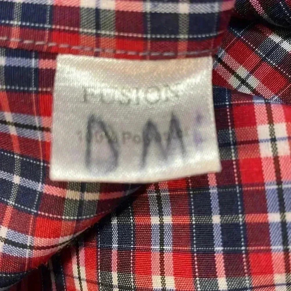 Fusion Men’s 18 1/2 34/35 Red White Blue Checkered Long Sleeve Button Down Shirt - Picture 7 of 7